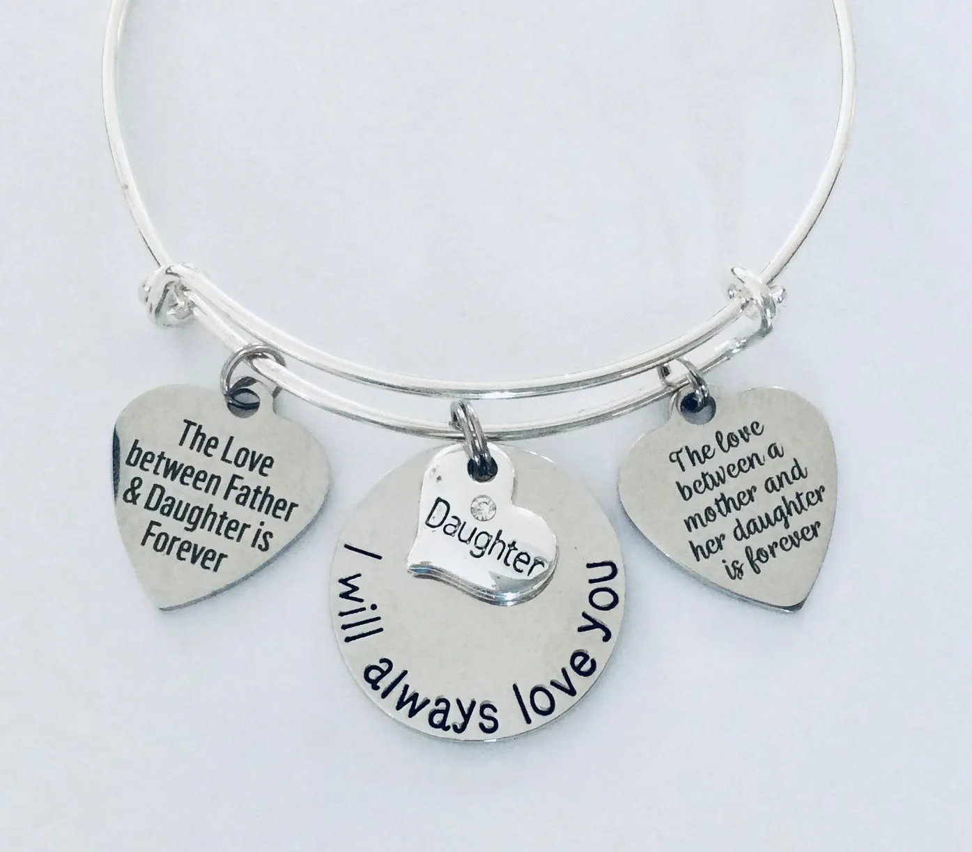 I Will Always Love You Daughter Expandable Charm Bracelet Adjustable Silver Wire Bangle Gift Mother Daughter Forever Father Daughter Forever