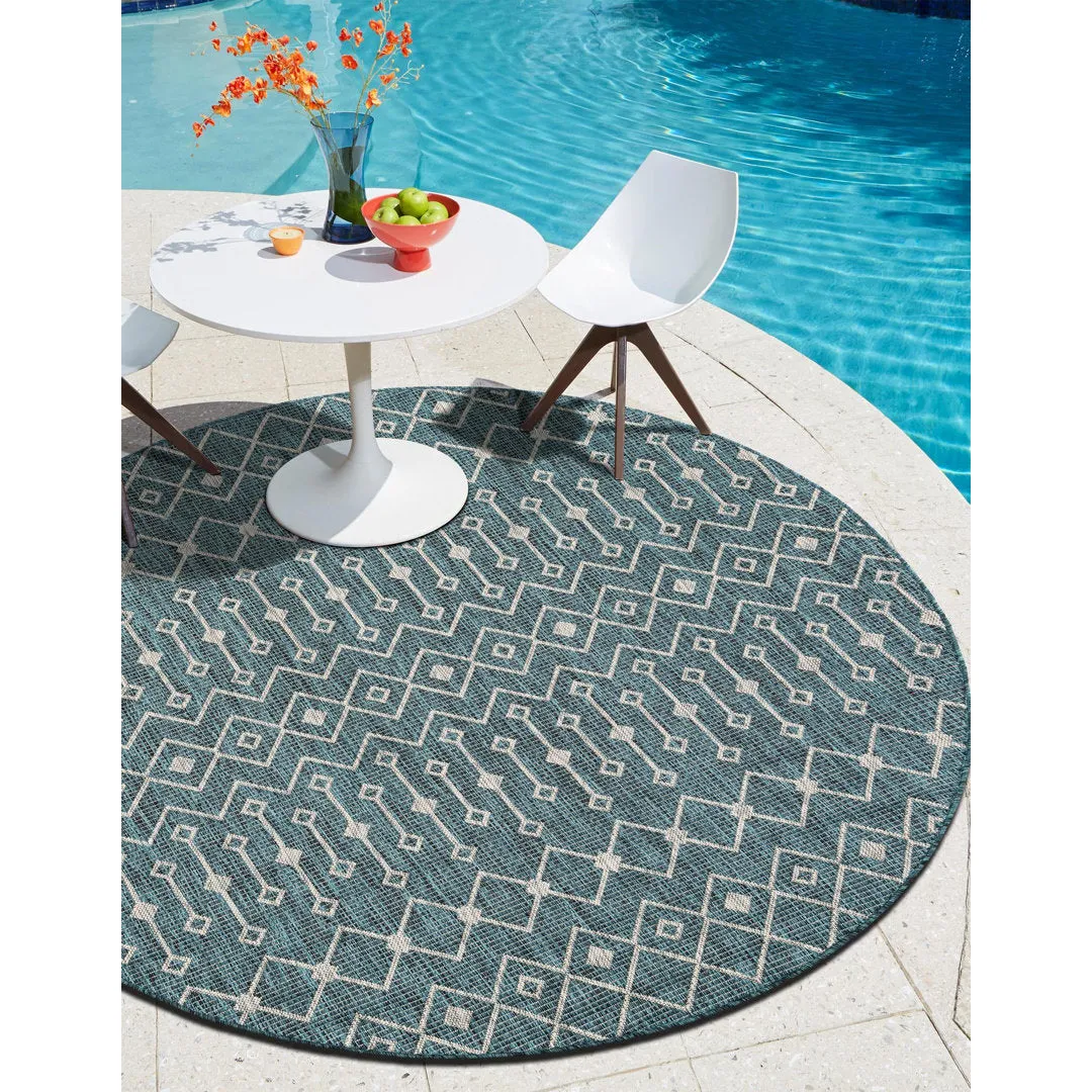 Innsbrook Southwestern Power Loom Teal Indoor/Outdoor Area Rug Laurel Foundry Modern Farmhouse® Rug Size: Round 10'
