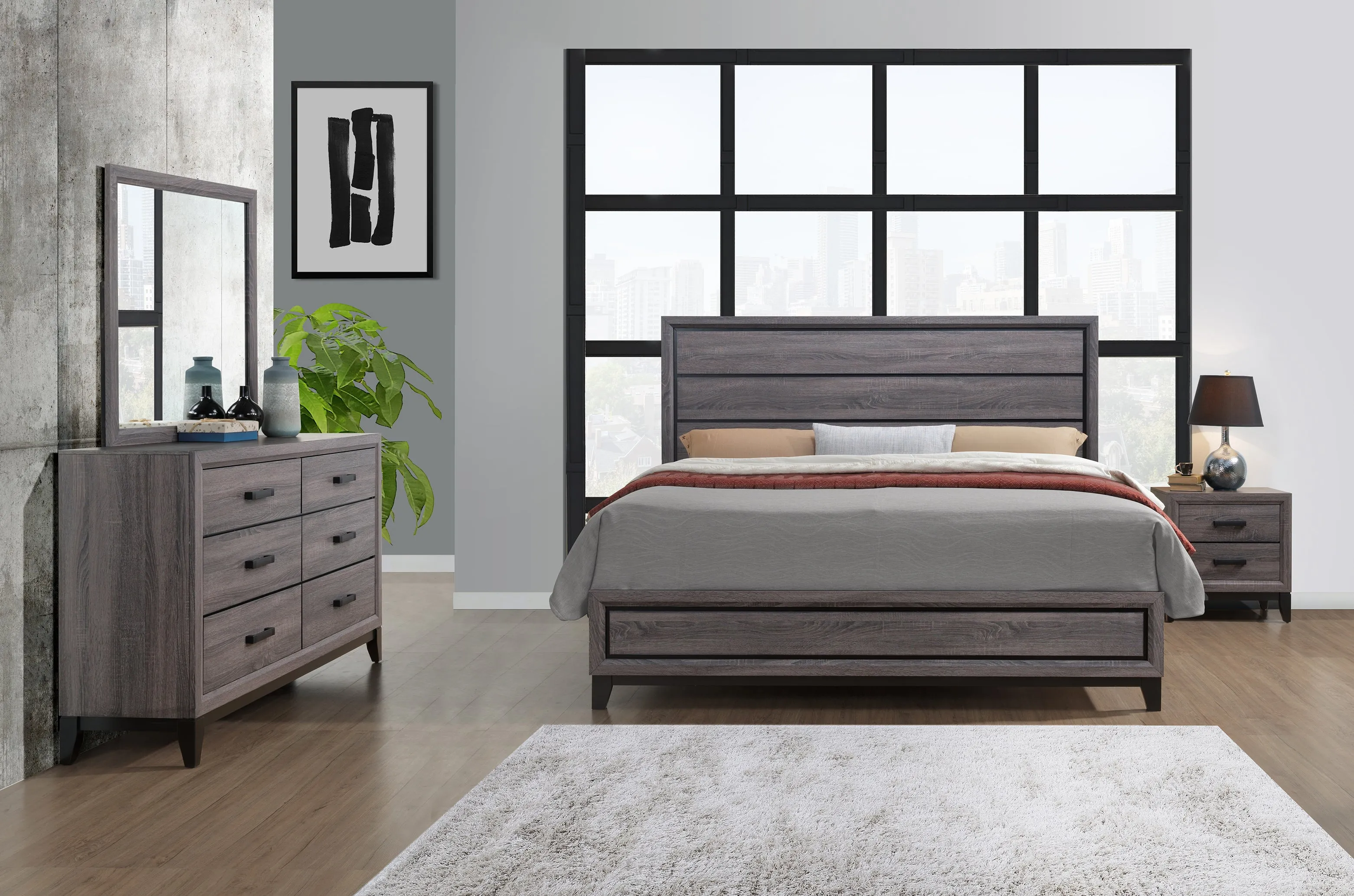Kate Panel Bedroom Set (Grey)