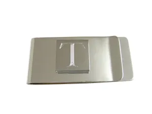 Letter T Etched Monogram Money Clip