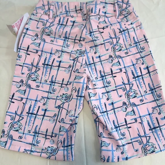 Lilly Pulitzer “Talk Birdie to Me” Pink Luxletic Fairway Golf Shorts NWT