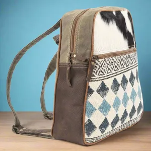 LS Western Classic Ladies Cowhide Leather Canvas Backpack - Durable and Stylish