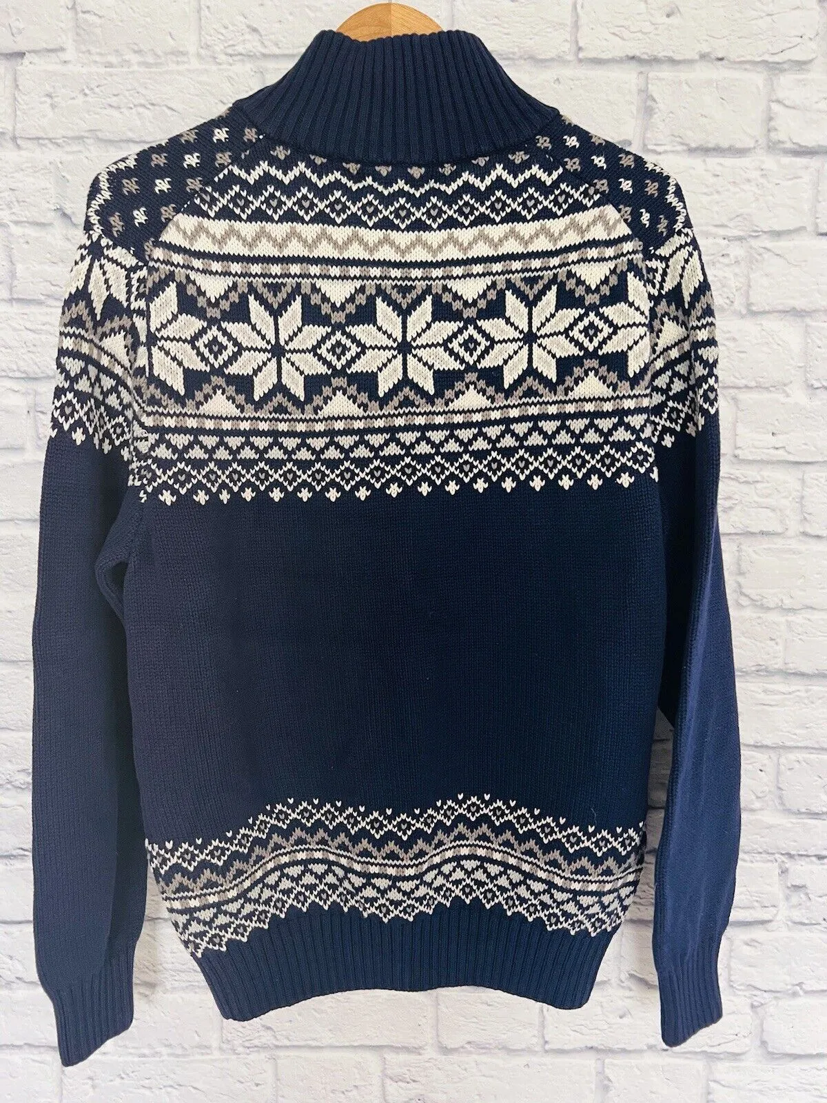 MAGASCHONI Mens Fair Isle Sweater Blue 1/4 Zip Pullover Sz Large Ski Winter Snow
