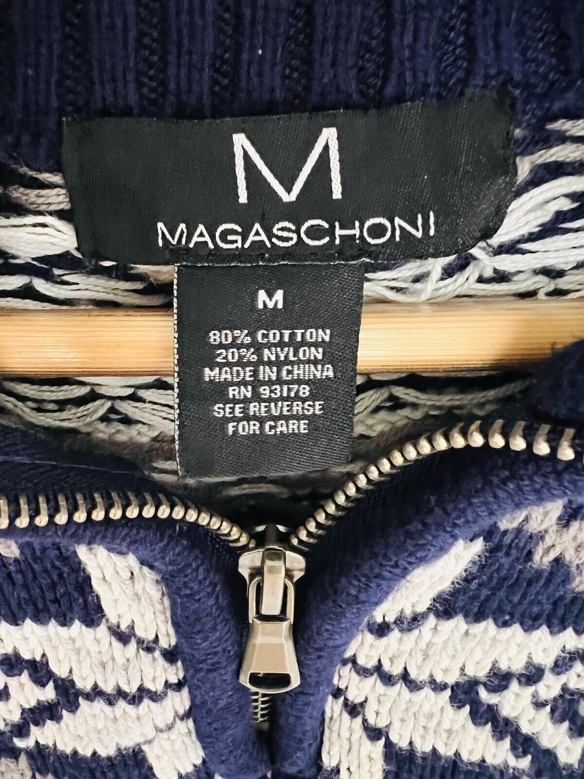 MAGASCHONI Mens Fair Isle Sweater Blue 1/4 Zip Pullover Sz Large Ski Winter Snow