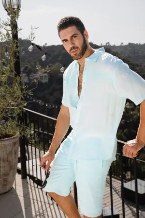Men's Beach Button Down Shirt Short Sleeve with Pleated Trim