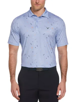 Mens Golf Bag Essentials Print Golf Polo
