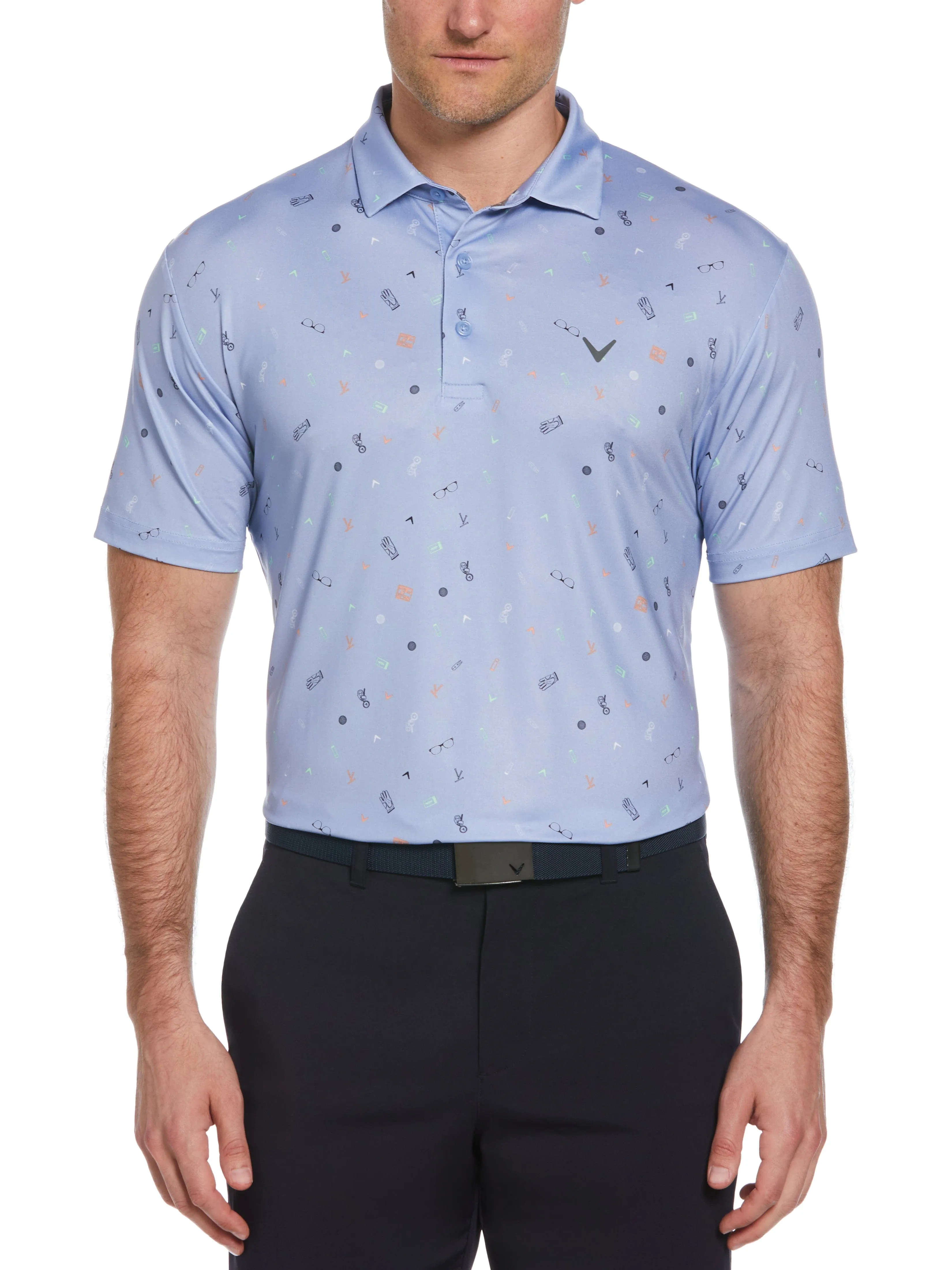 Mens Golf Bag Essentials Print Golf Polo