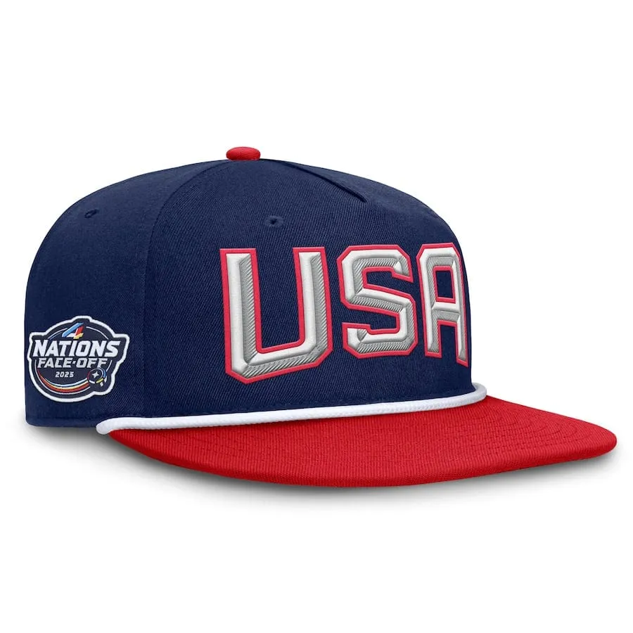 Men's USA Fanatics Navy/Red 2025 4 Nations Face-Off Golfer Snapback Hat