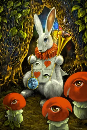 Mini White Rabbit Art Tapestry