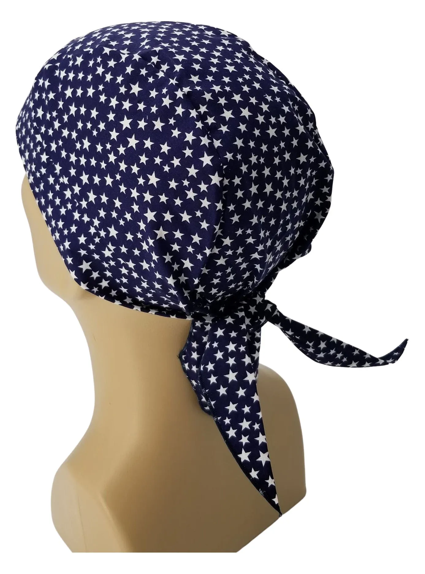 Navy Blue with White Stars Bandana Dorag with Sweatband Doo Rag Made America USA Motorcycle Skull Cap Cotton Helmet Liner