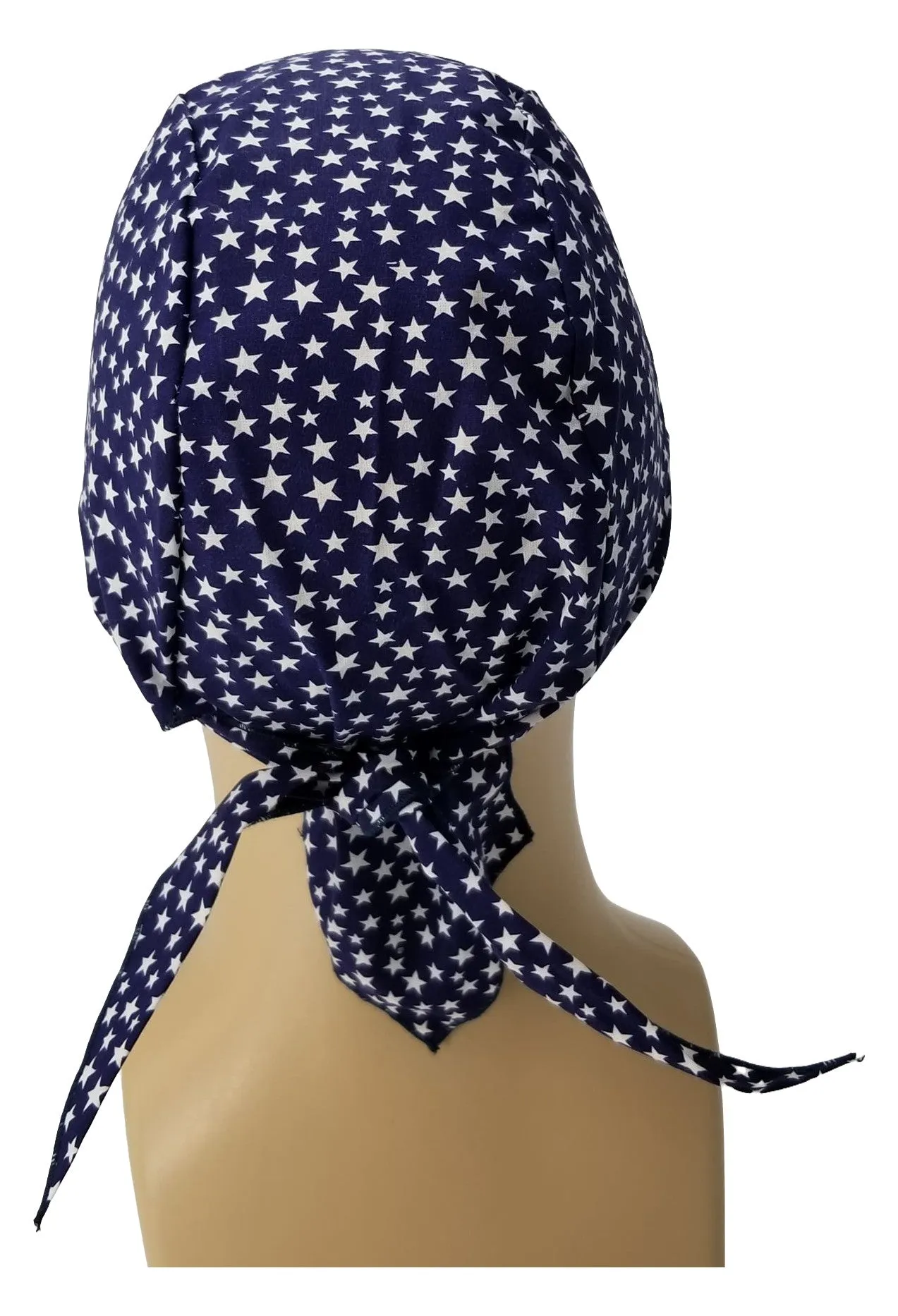 Navy Blue with White Stars Bandana Dorag with Sweatband Doo Rag Made America USA Motorcycle Skull Cap Cotton Helmet Liner