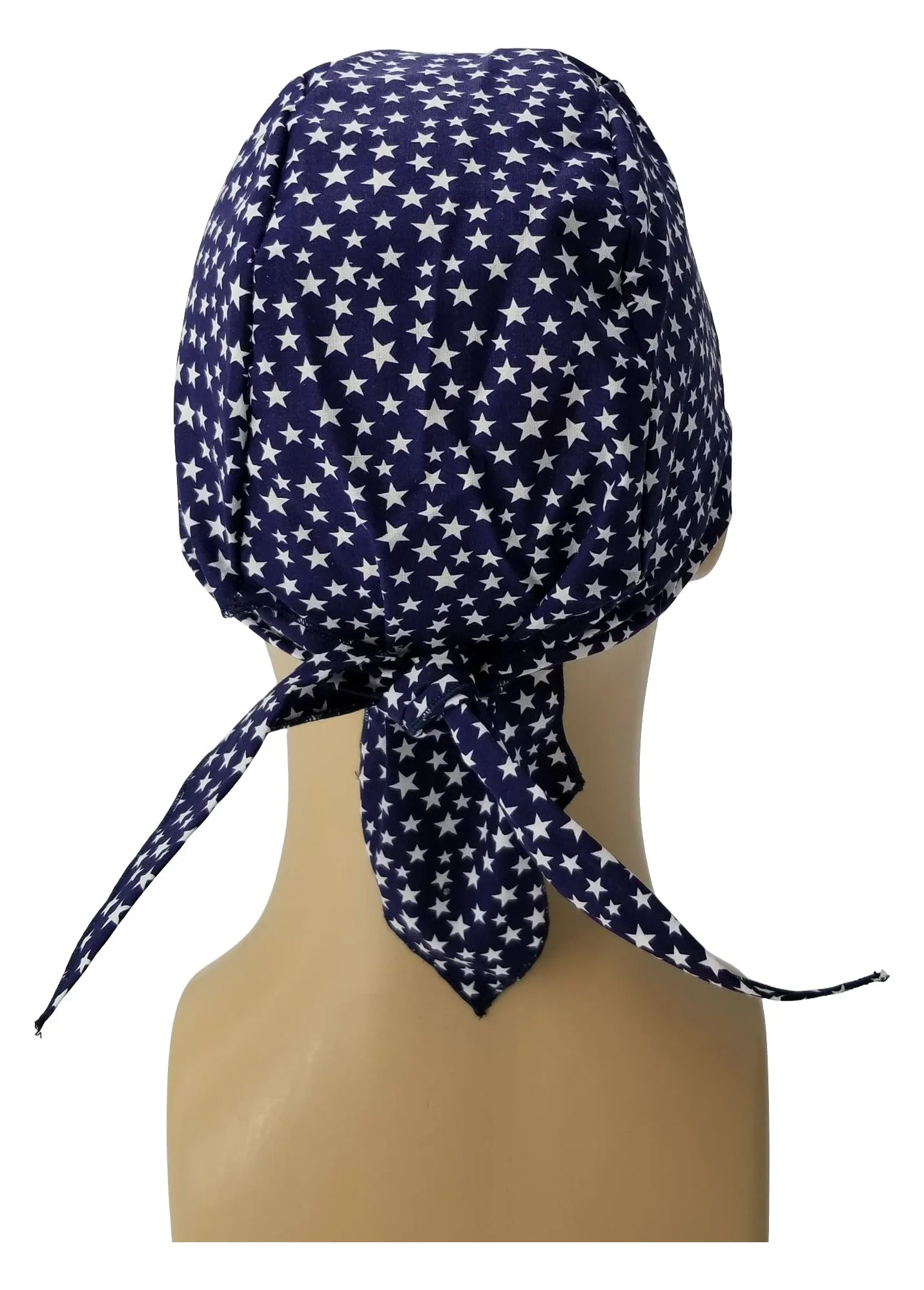 Navy Blue with White Stars Bandana Dorag with Sweatband Doo Rag Made America USA Motorcycle Skull Cap Cotton Helmet Liner