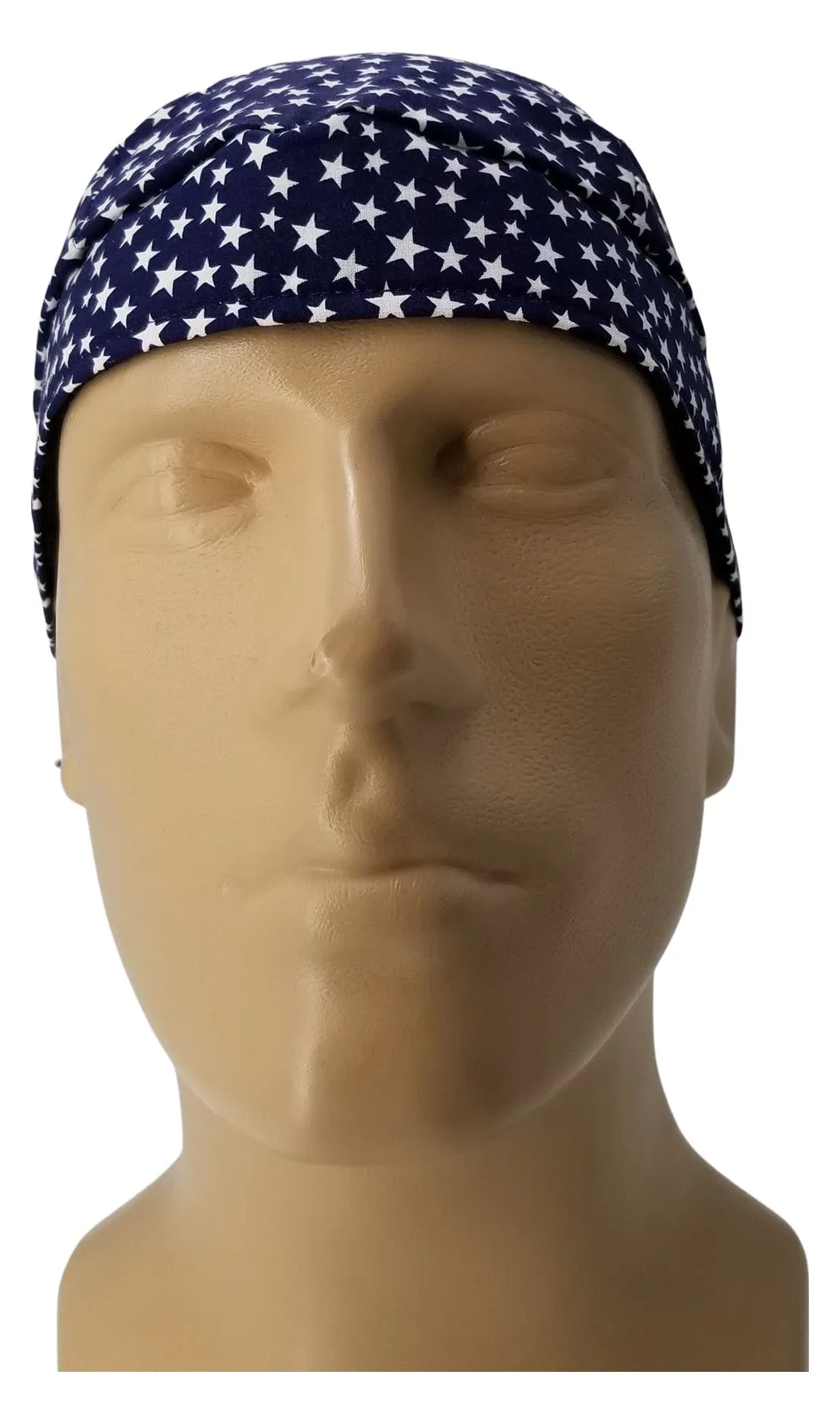 Navy Blue with White Stars Bandana Dorag with Sweatband Doo Rag Made America USA Motorcycle Skull Cap Cotton Helmet Liner