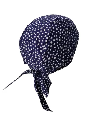 Navy Blue with White Stars Bandana Dorag with Sweatband Doo Rag Made America USA Motorcycle Skull Cap Cotton Helmet Liner