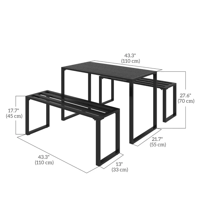 New ASSEMBLED Outsunny 3 Pieces Outdoor Metal Picnic Table Set with 2 Benches, for Garden, Patio, Black! Has few minor scuffs from transport Retails $320 