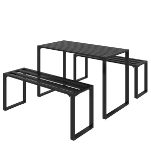 New ASSEMBLED Outsunny 3 Pieces Outdoor Metal Picnic Table Set with 2 Benches, for Garden, Patio, Black! Has few minor scuffs from transport Retails $320 