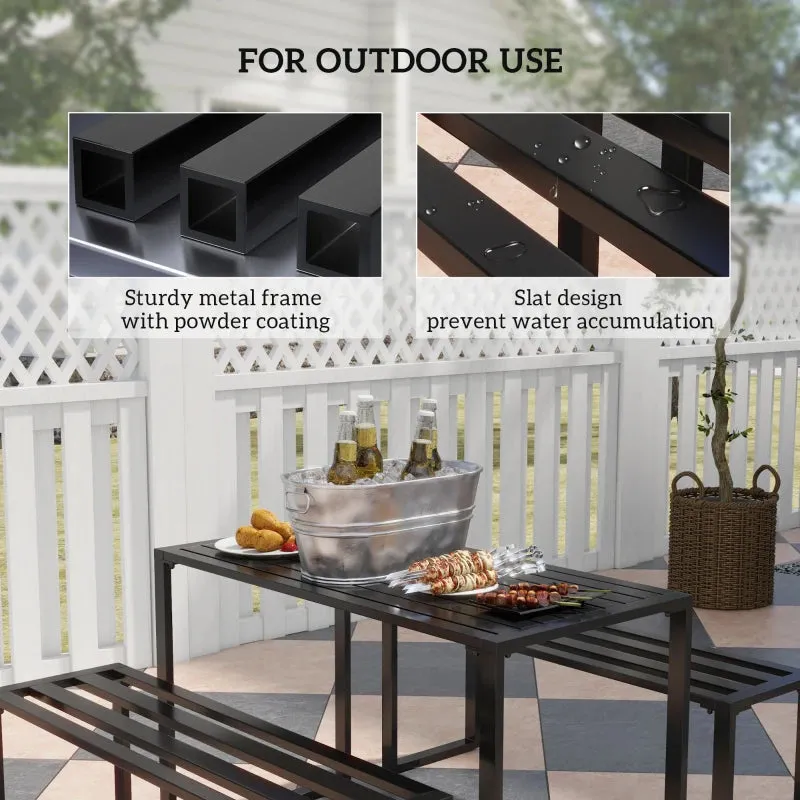 New ASSEMBLED Outsunny 3 Pieces Outdoor Metal Picnic Table Set with 2 Benches, for Garden, Patio, Black! Has few minor scuffs from transport Retails $320 