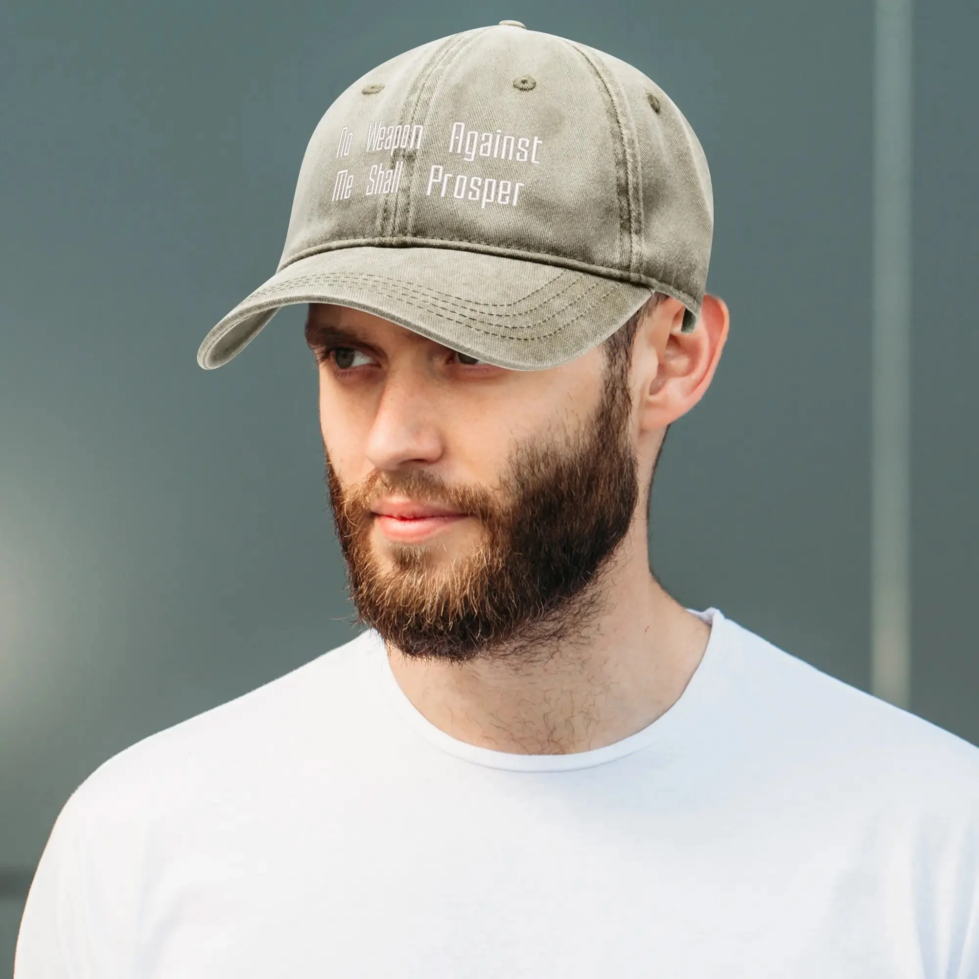 No Weapon Against Me Shall Prosper Typography Embroidered Denim Baseball Cap