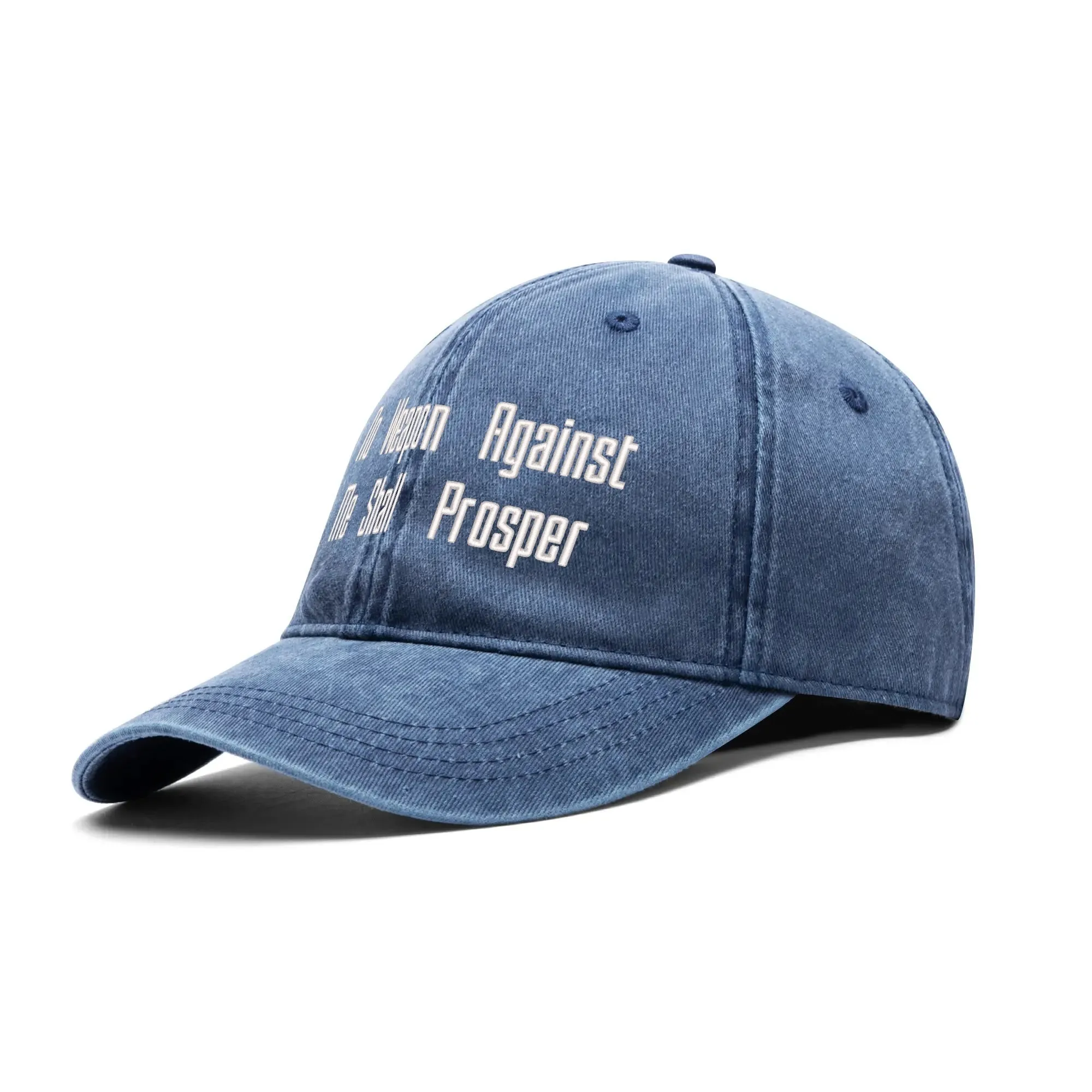 No Weapon Against Me Shall Prosper Typography Embroidered Denim Baseball Cap