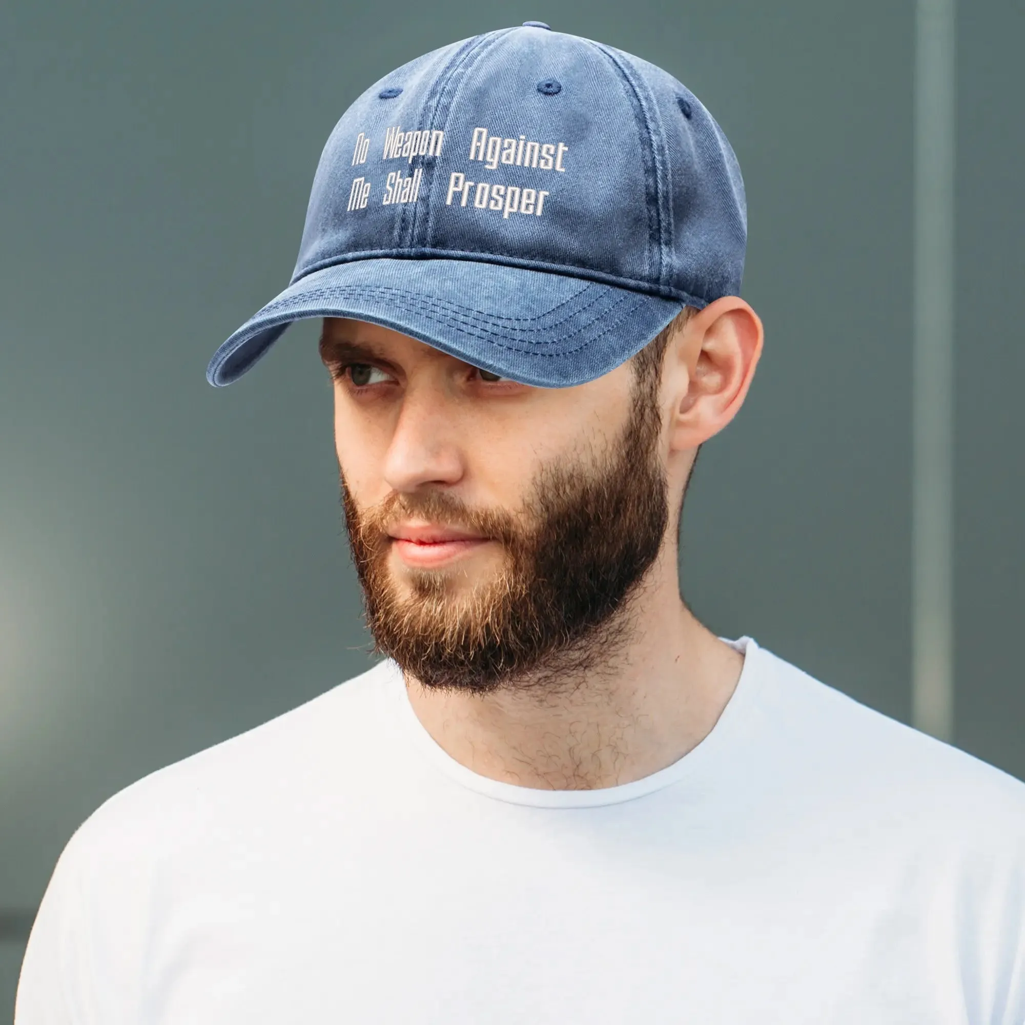 No Weapon Against Me Shall Prosper Typography Embroidered Denim Baseball Cap