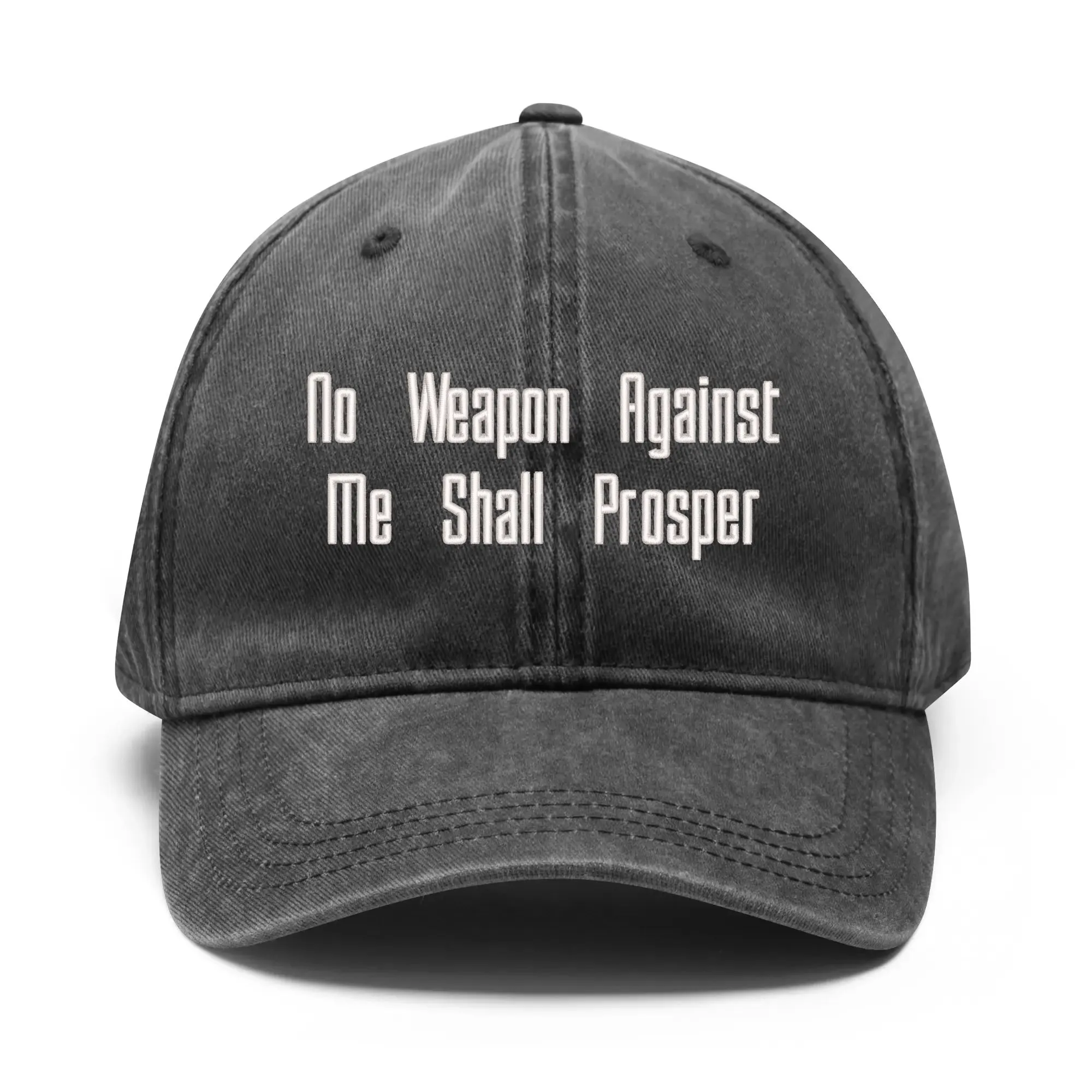 No Weapon Against Me Shall Prosper Typography Embroidered Denim Baseball Cap
