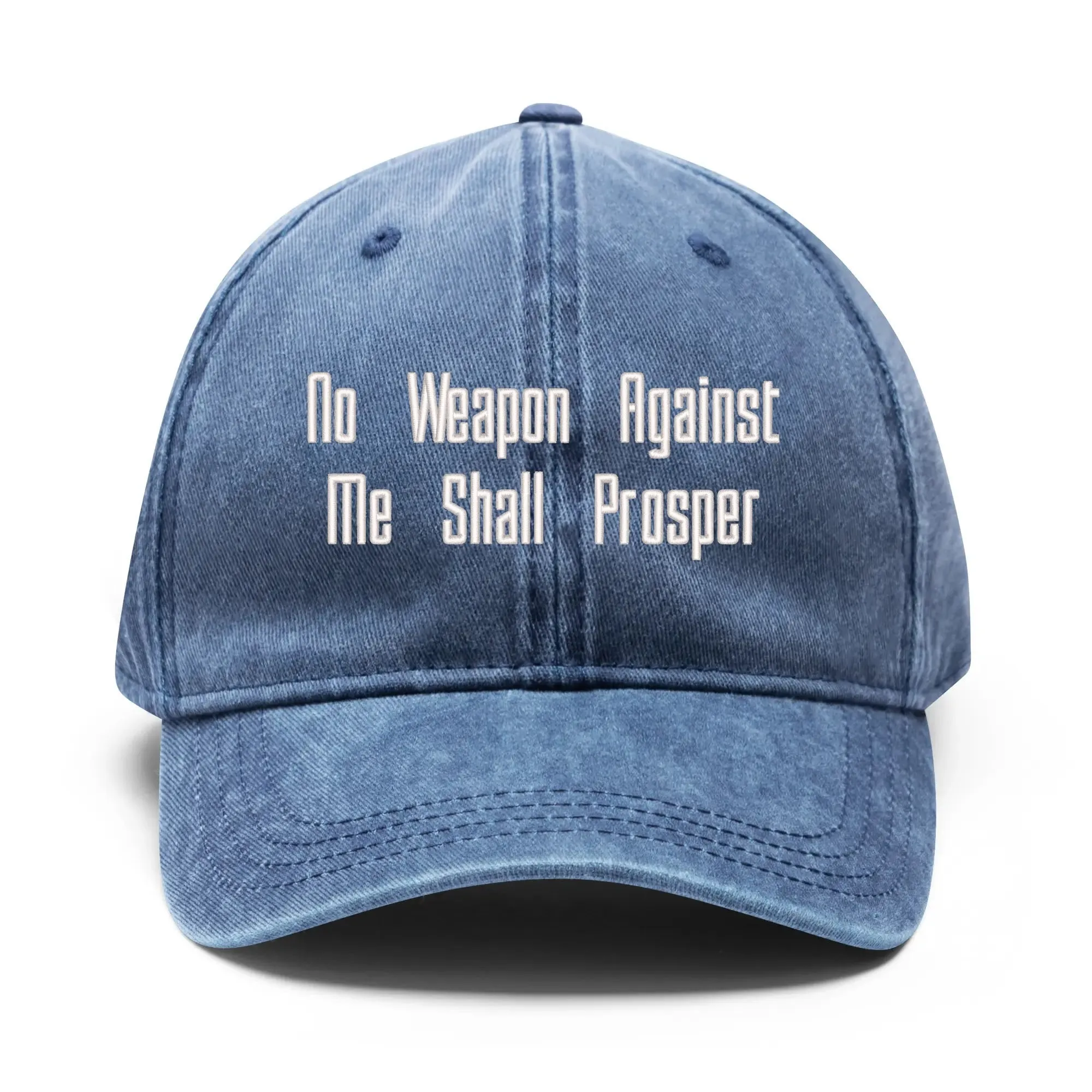 No Weapon Against Me Shall Prosper Typography Embroidered Denim Baseball Cap