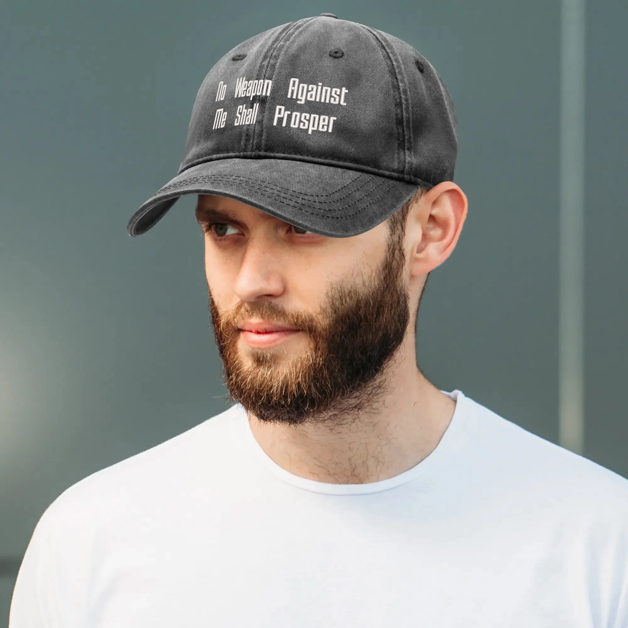 No Weapon Against Me Shall Prosper Typography Embroidered Denim Baseball Cap