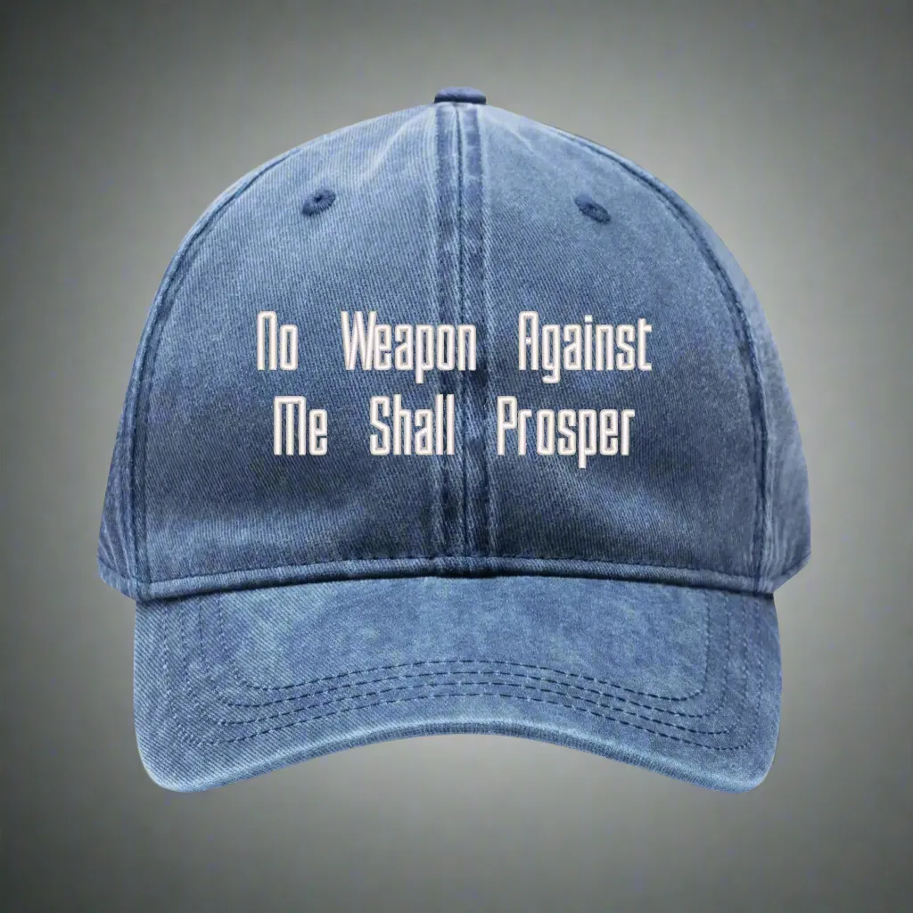 No Weapon Against Me Shall Prosper Typography Embroidered Denim Baseball Cap