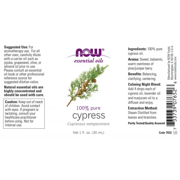 NOW CYPRESS OIL (Cupressus Sempervirens) EO - 100% Pure 30ml