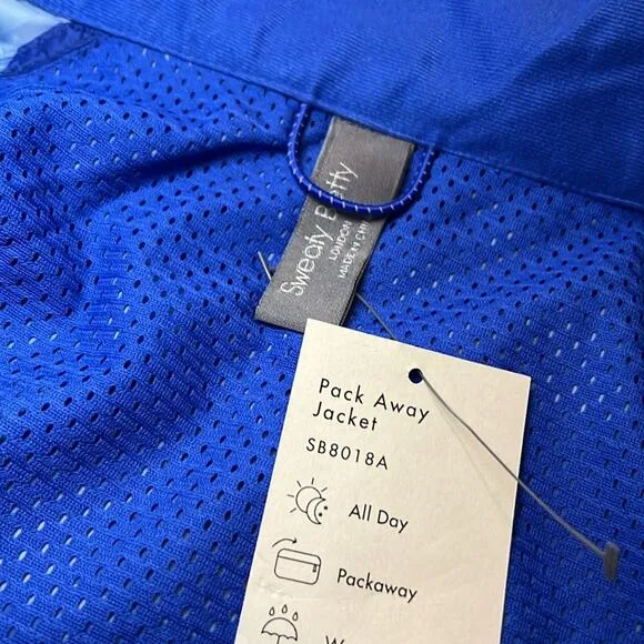 NWT $168 Sweaty Betty Pack Away Jacket Blue S M Small Medium Hiking Camping NEW