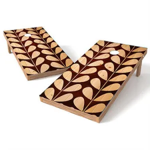 Official Size 2x4 Natural Leaf on Mahogany Cornhole Game