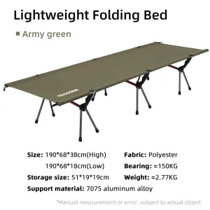 PACOONE Ultralight Foldable Camping Bed - Portable Outdoor Sleeping Cot for Backpacking and Hiking, 330 lbs Capacity
