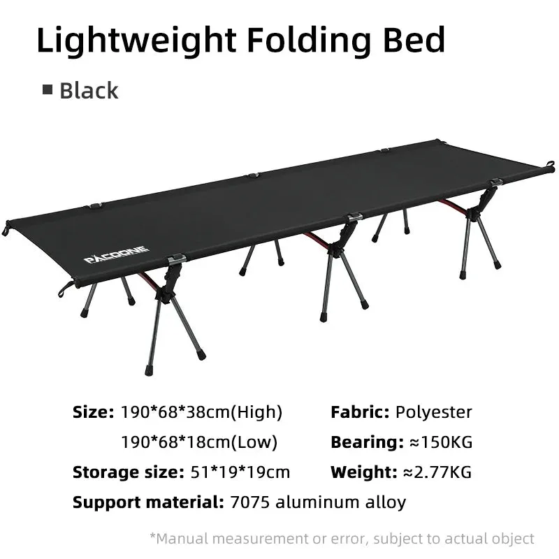 PACOONE Ultralight Foldable Camping Bed - Portable Outdoor Sleeping Cot for Backpacking and Hiking, 330 lbs Capacity