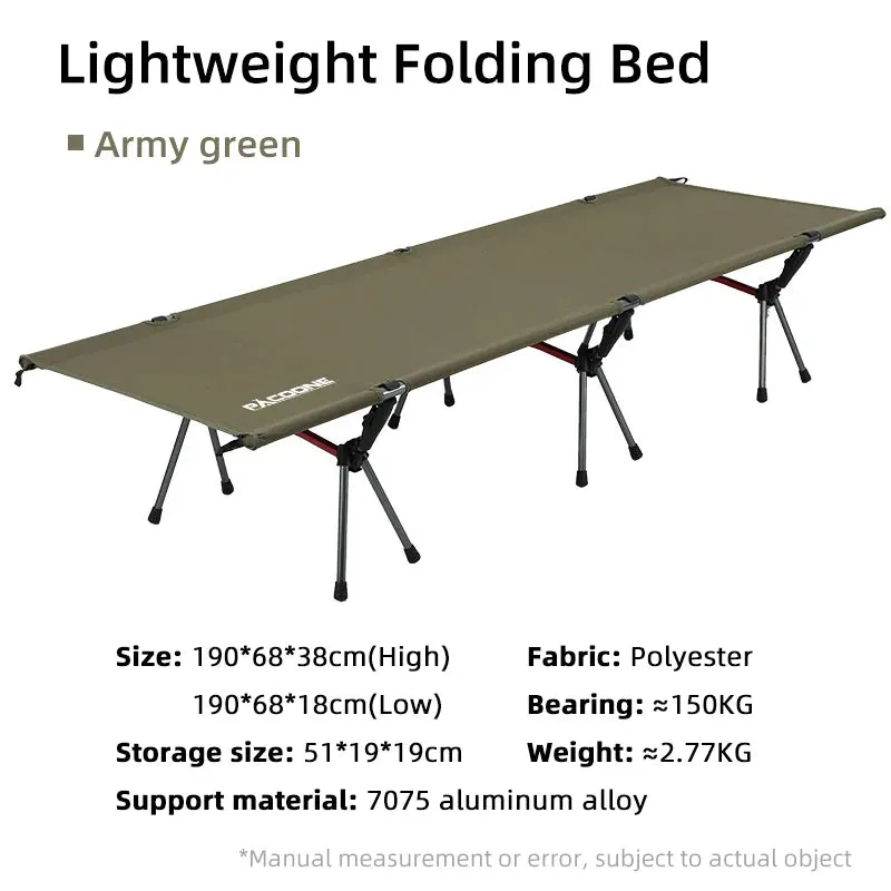 PACOONE Ultralight Foldable Camping Bed - Portable Outdoor Sleeping Cot for Backpacking and Hiking, 330 lbs Capacity