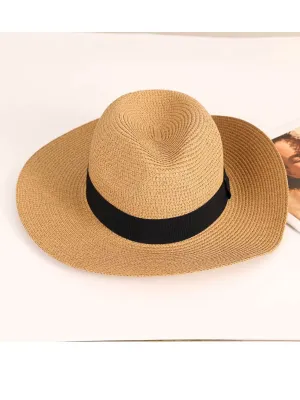 Panama Style Glossy Straw Black Band in Natural