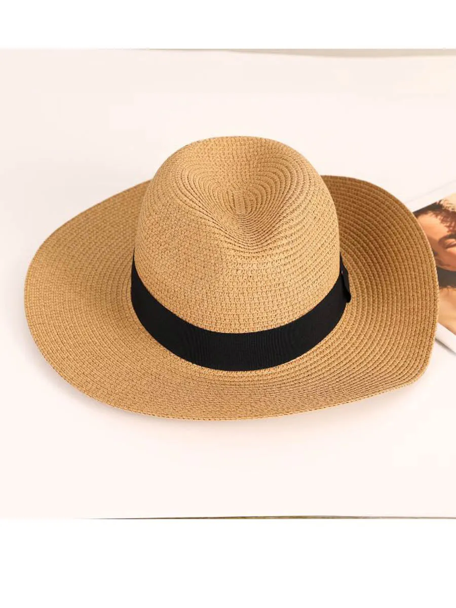 Panama Style Glossy Straw Black Band in Natural