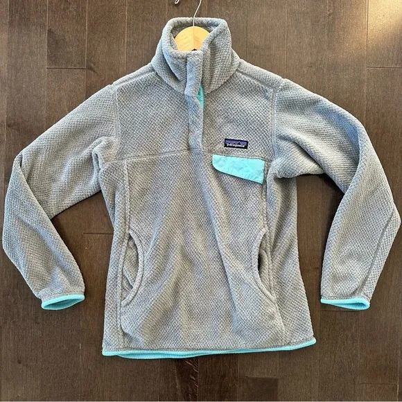 Patagonia Women's Re-Tool Snap-T Pullover Gray Teal Fleece Comfort XS
