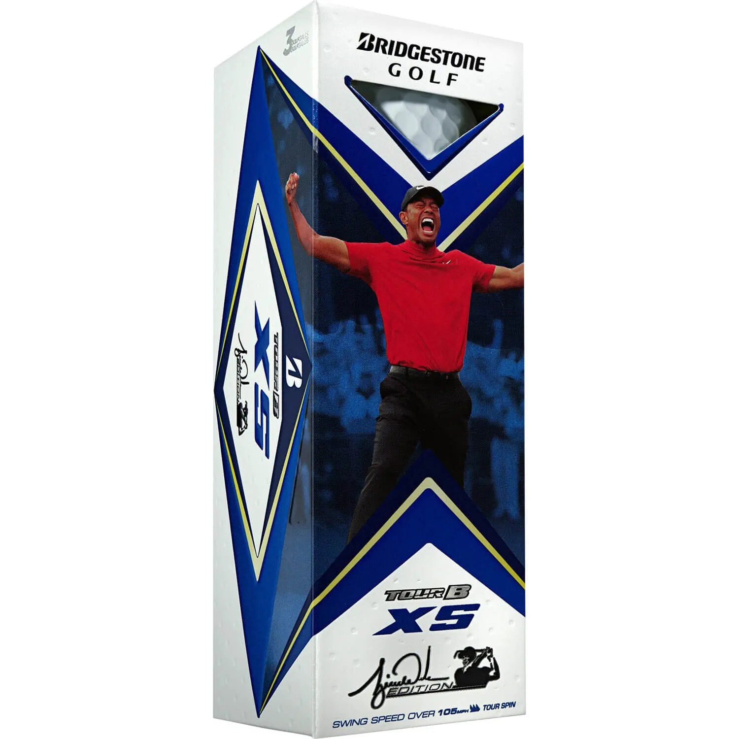 Pelotas de golf Bridgestone Tour B XS Tiger, paquete de 12