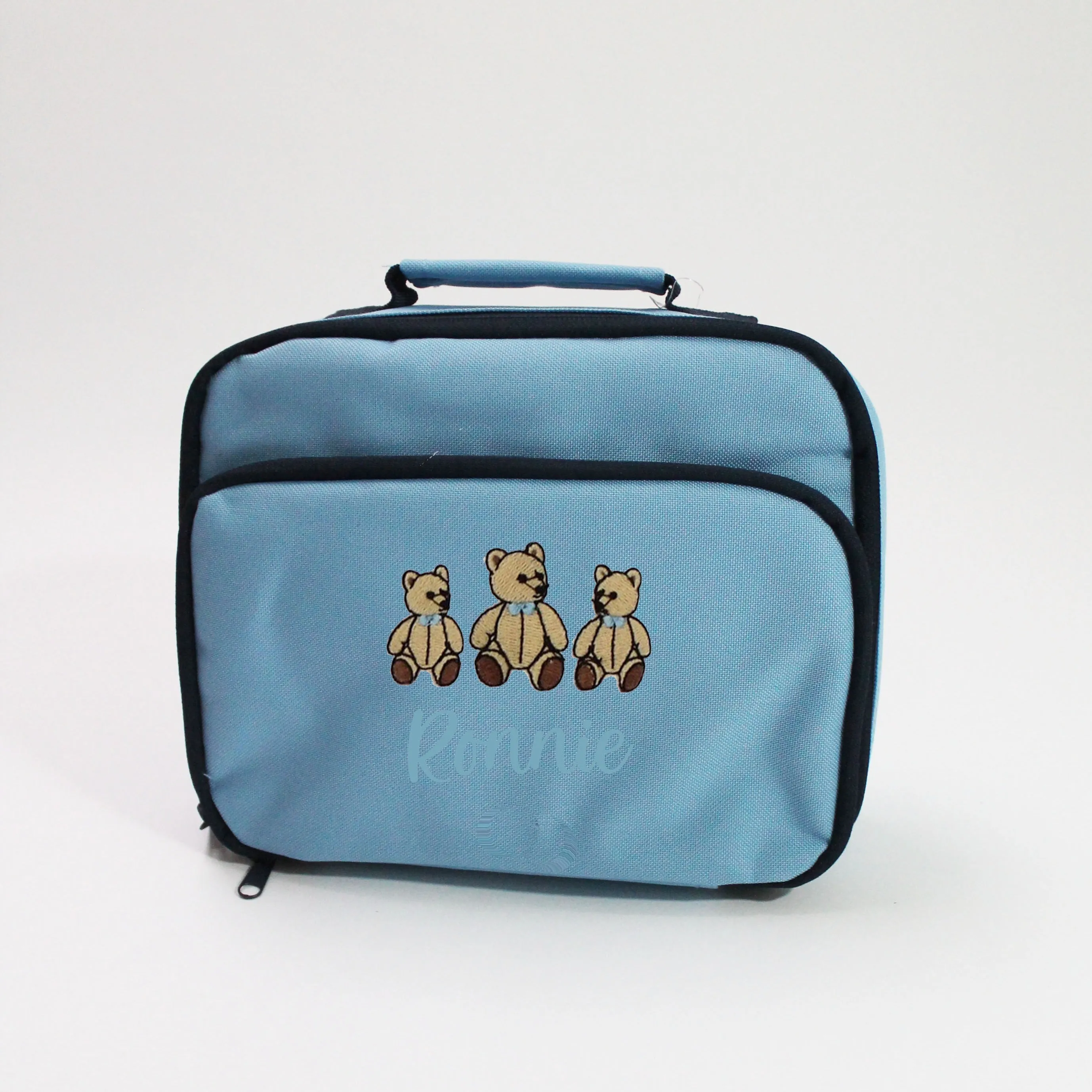Personalised Navy Blue Backpack & Sky Blue Matching Lunchbox Set - Teddy Bears