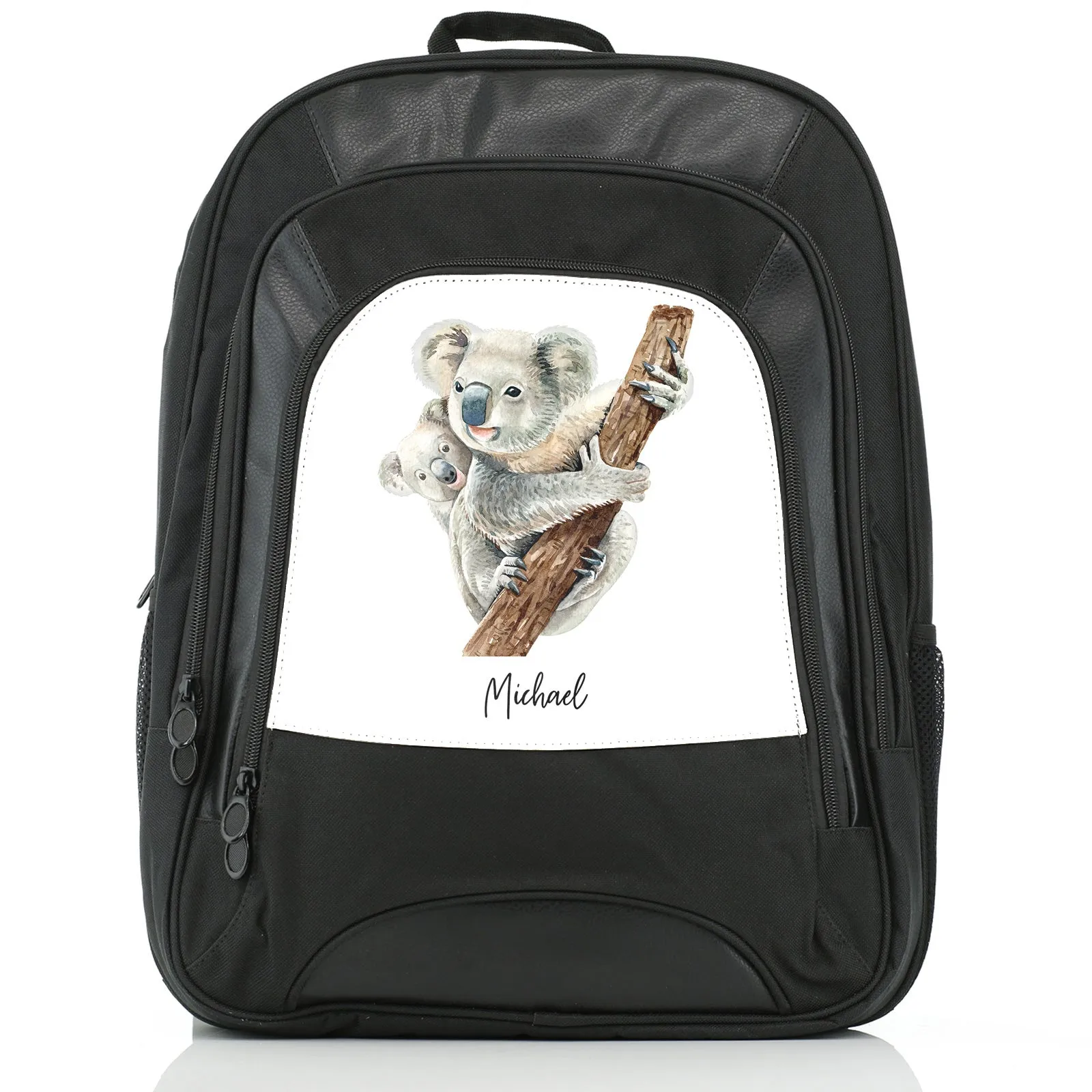 Personalised Rucksack with Welcoming Text and Climbing Mum and Baby Koalas