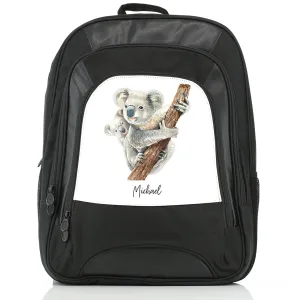 Personalised Rucksack with Welcoming Text and Climbing Mum and Baby Koalas