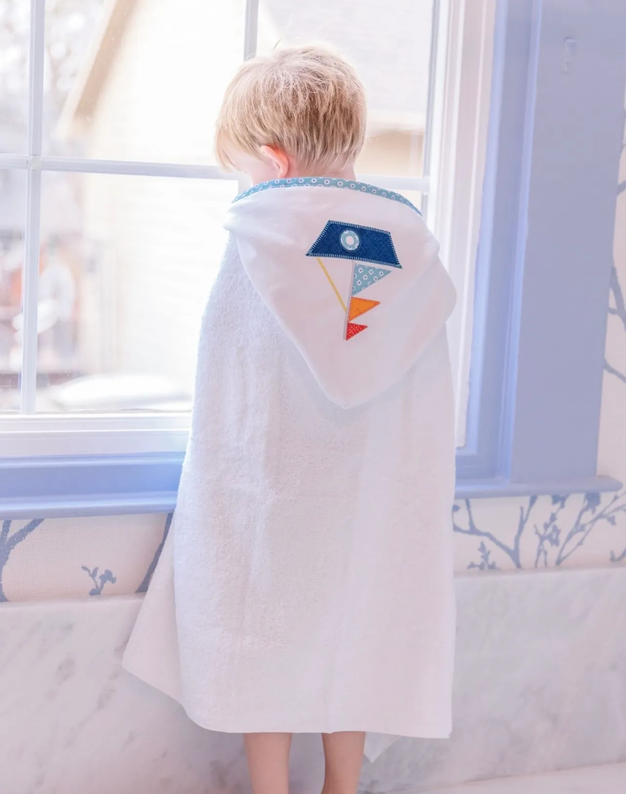 Personalized baby Boy Blue Navy Sailboat Hooded Towel