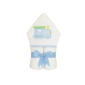 Personalized Baby Boy Blue Pastel Train Hooded Towel