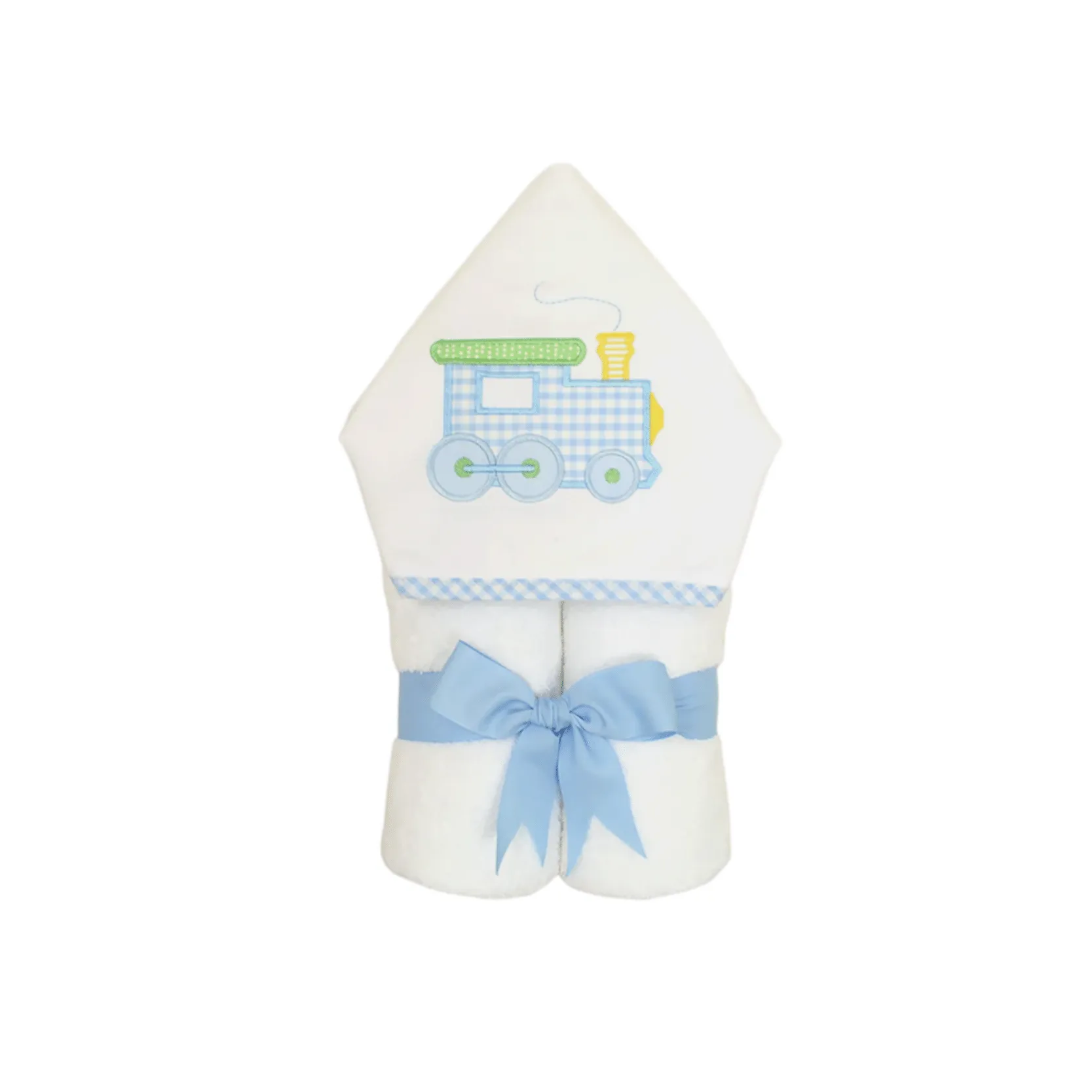 Personalized Baby Boy Blue Pastel Train Hooded Towel