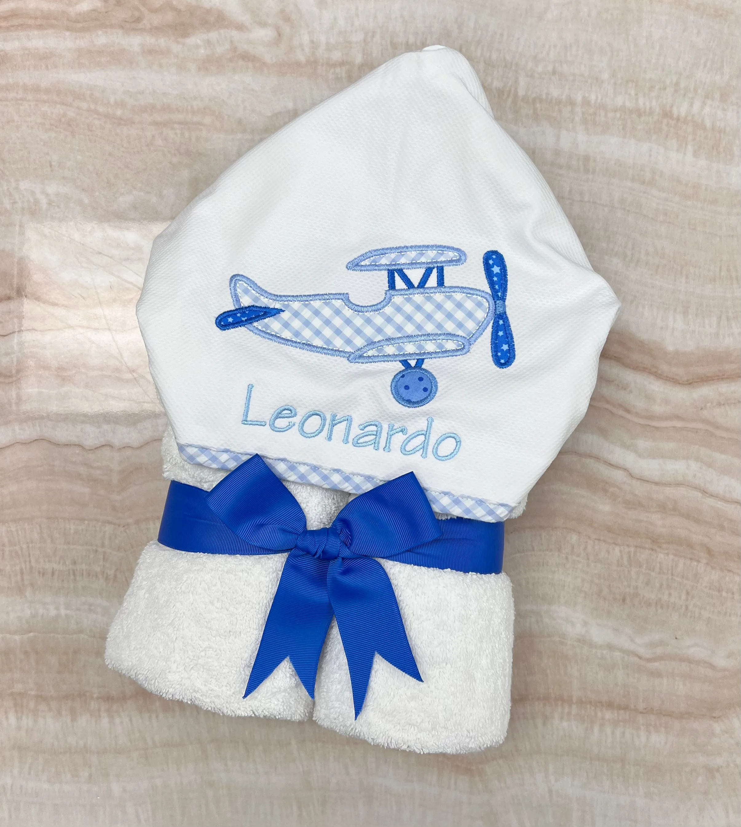 Personalized Baby Boy Blue Plane Hooded Towel
