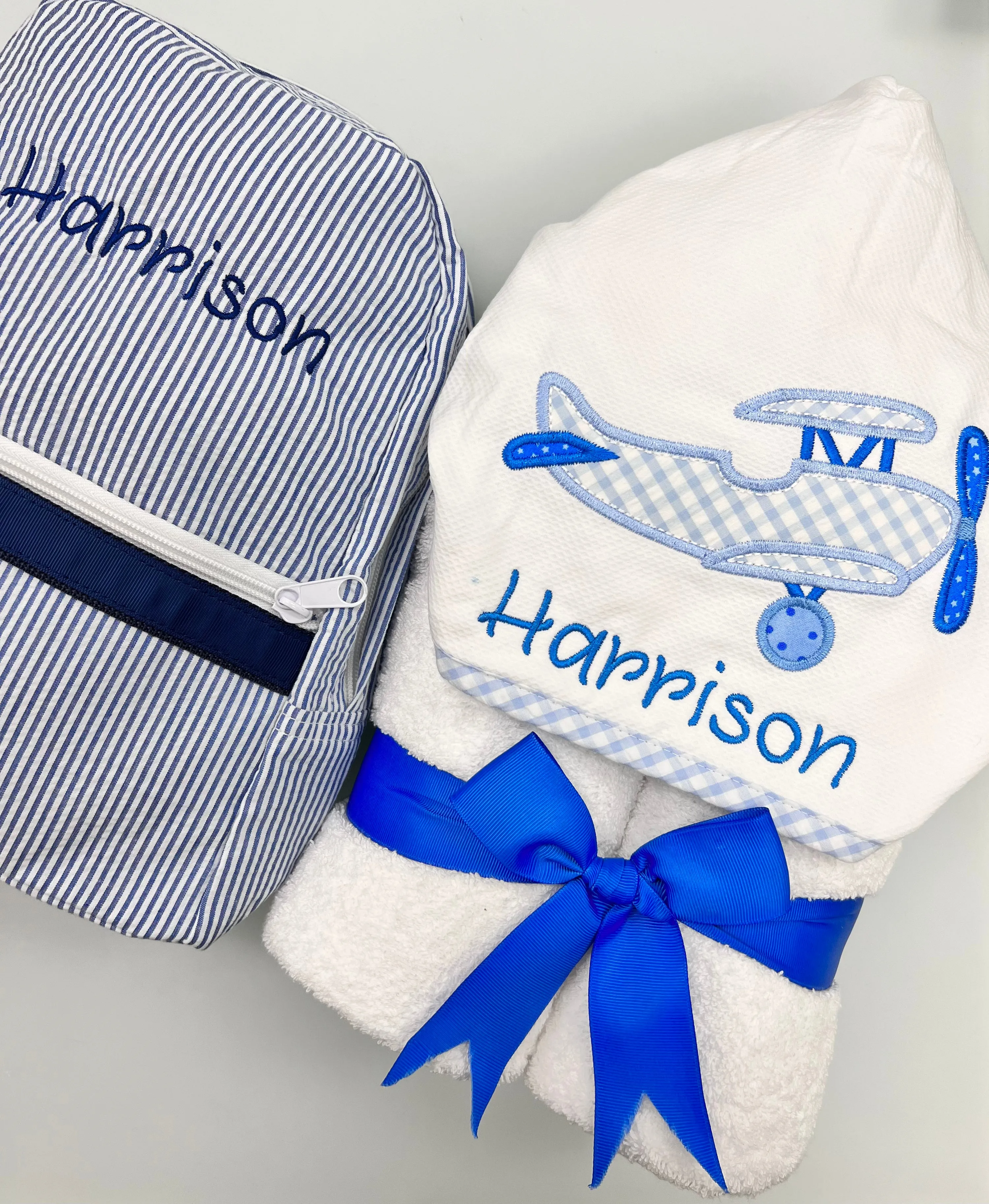 Personalized Baby Boy Blue Plane Hooded Towel