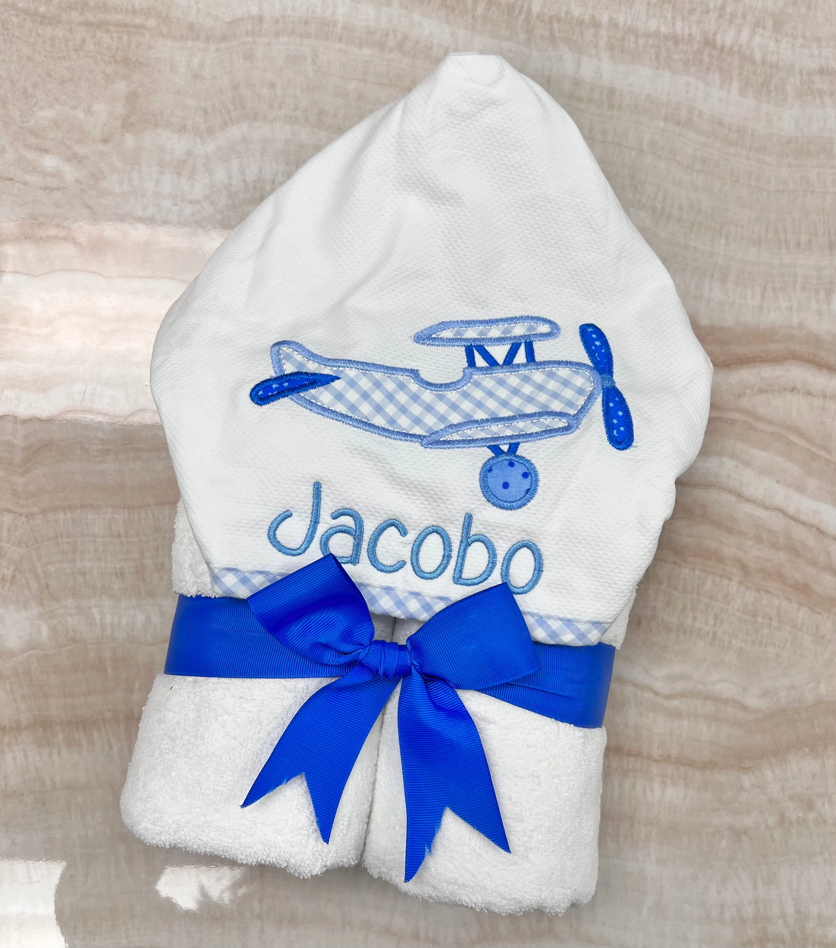 Personalized Baby Boy Blue Plane Hooded Towel