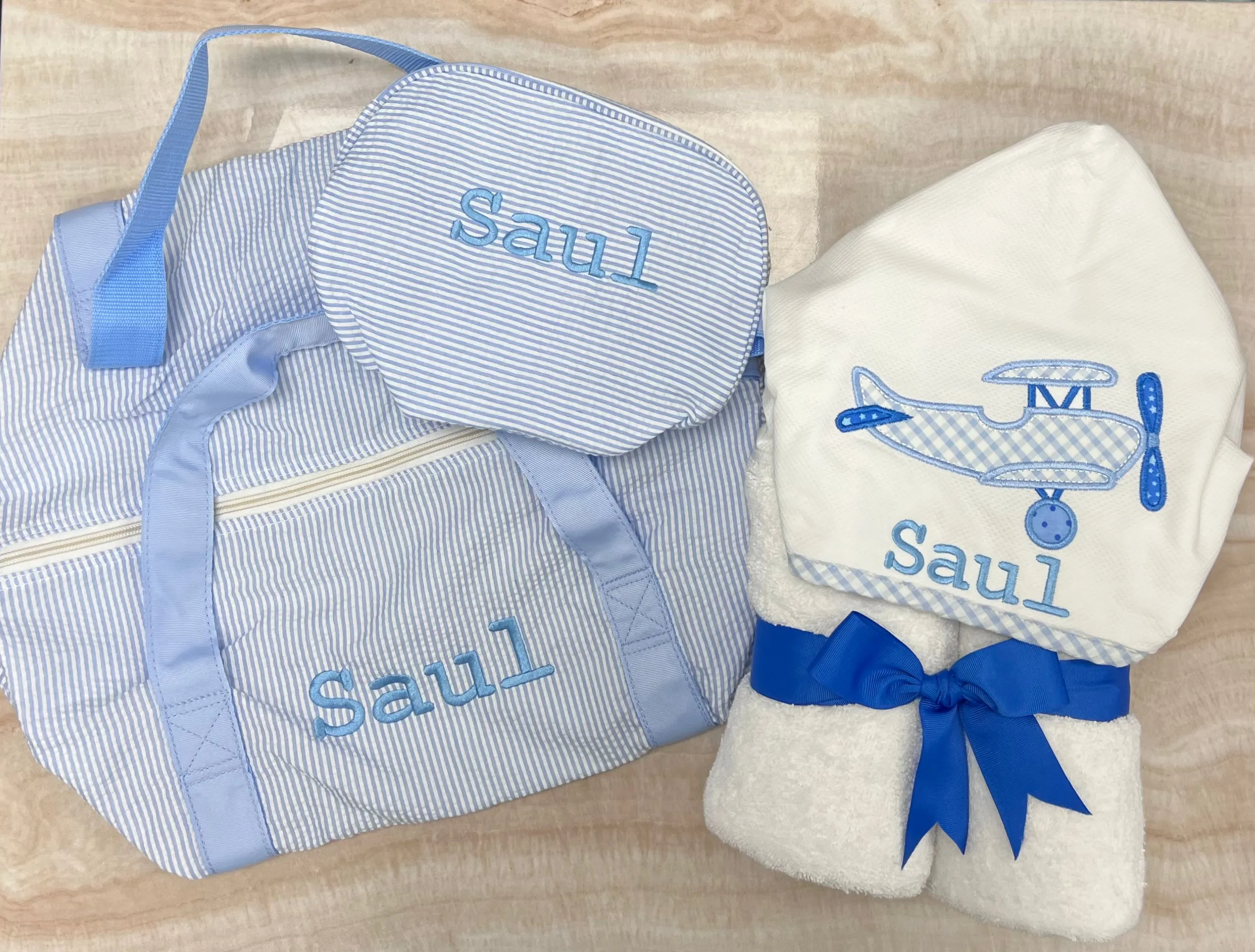 Personalized Baby Boy Blue Plane Hooded Towel