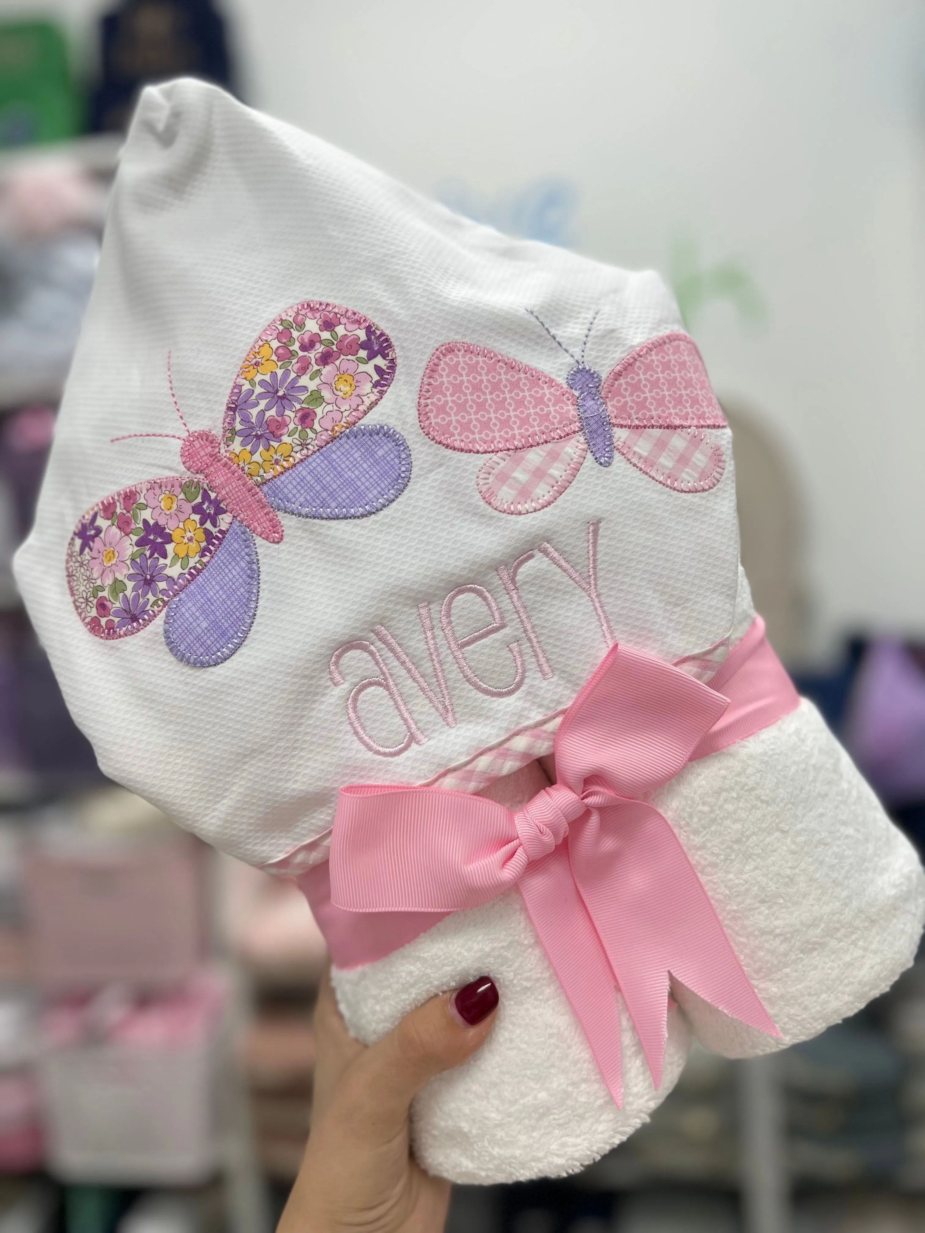 Personalized Baby Girl Floral Butterfly Hooded Towel