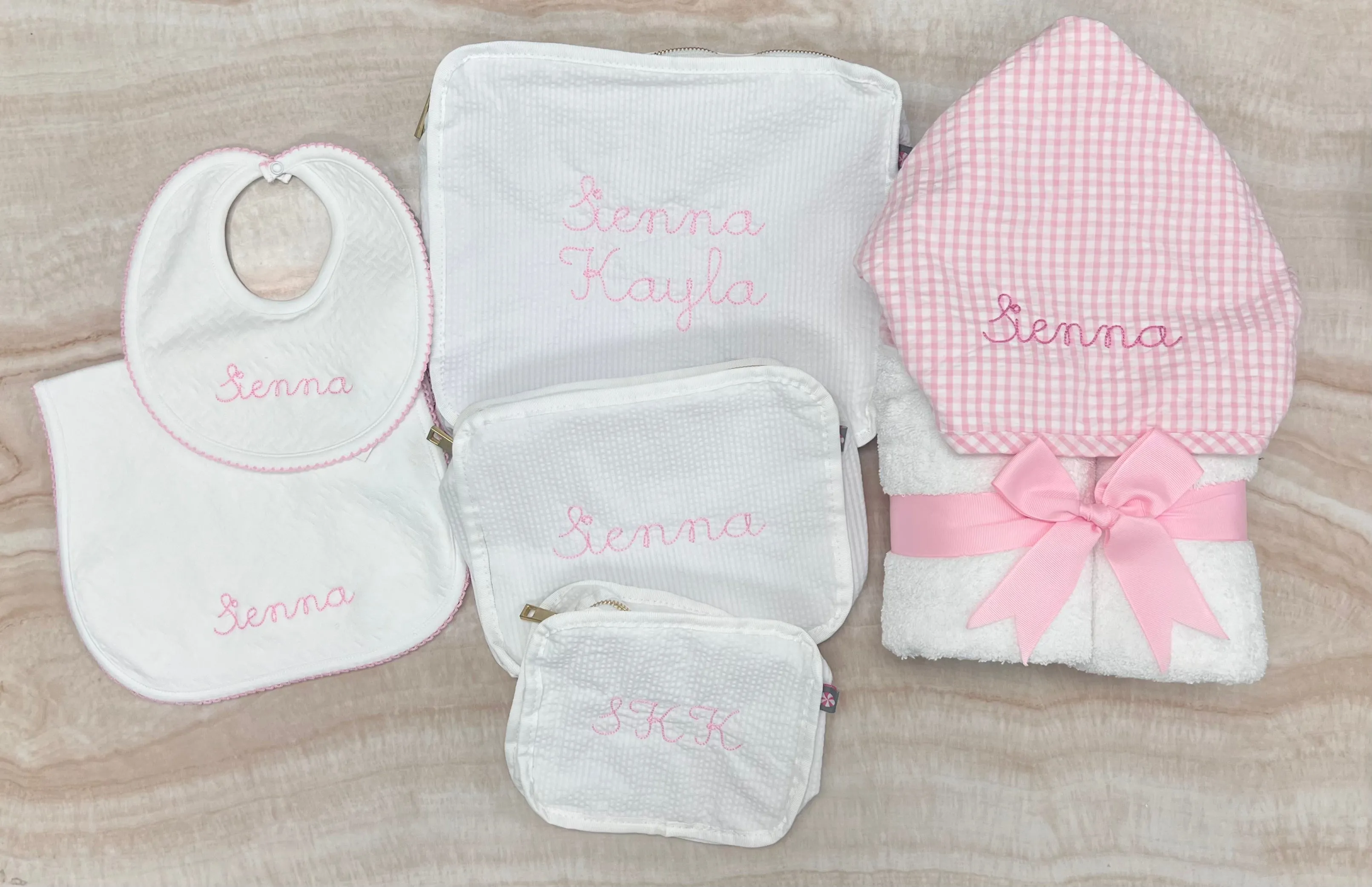 Personalized Baby Girl Pink Gingham Hooded Towel